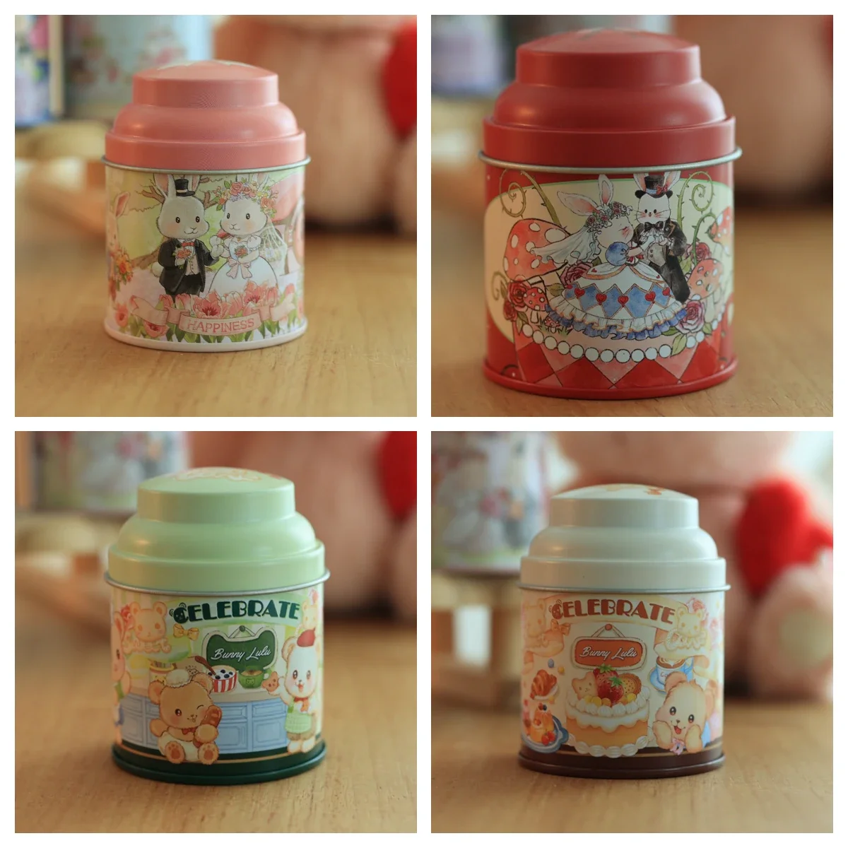 

1PC Christmas Rabbit Round Candy Storage Tin Box Small Flower Tea Packaging Iron Box Desk Jewelry Metal Case Decoration Box