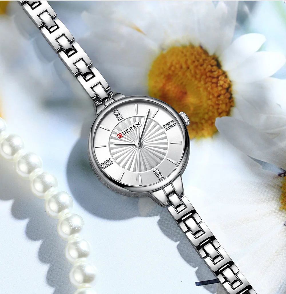 CURREN Einfache Romantische Armbanduhr mit Strass-Zifferblatt und Edelstahlarmband Luxuriöses Design Quarz-Armbanduhren – Detail 18
