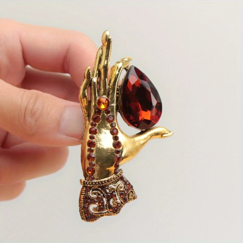 Rhinestone Hand Brooches for Women Classic Slim Hand Party Office Casual Brooch Pins Gifts