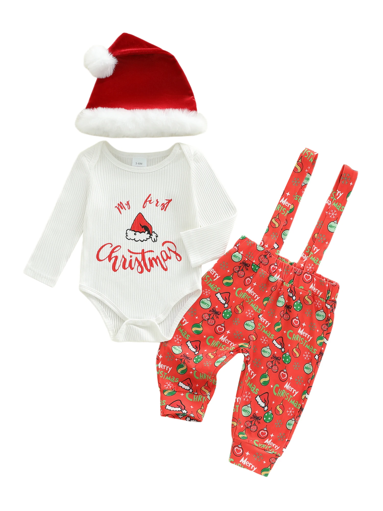 

Baby Girl Clothing Sets Christmas Tree Print Long Sleeve Romper with Skirt and Headband 3Pcs Outfits for Holidays