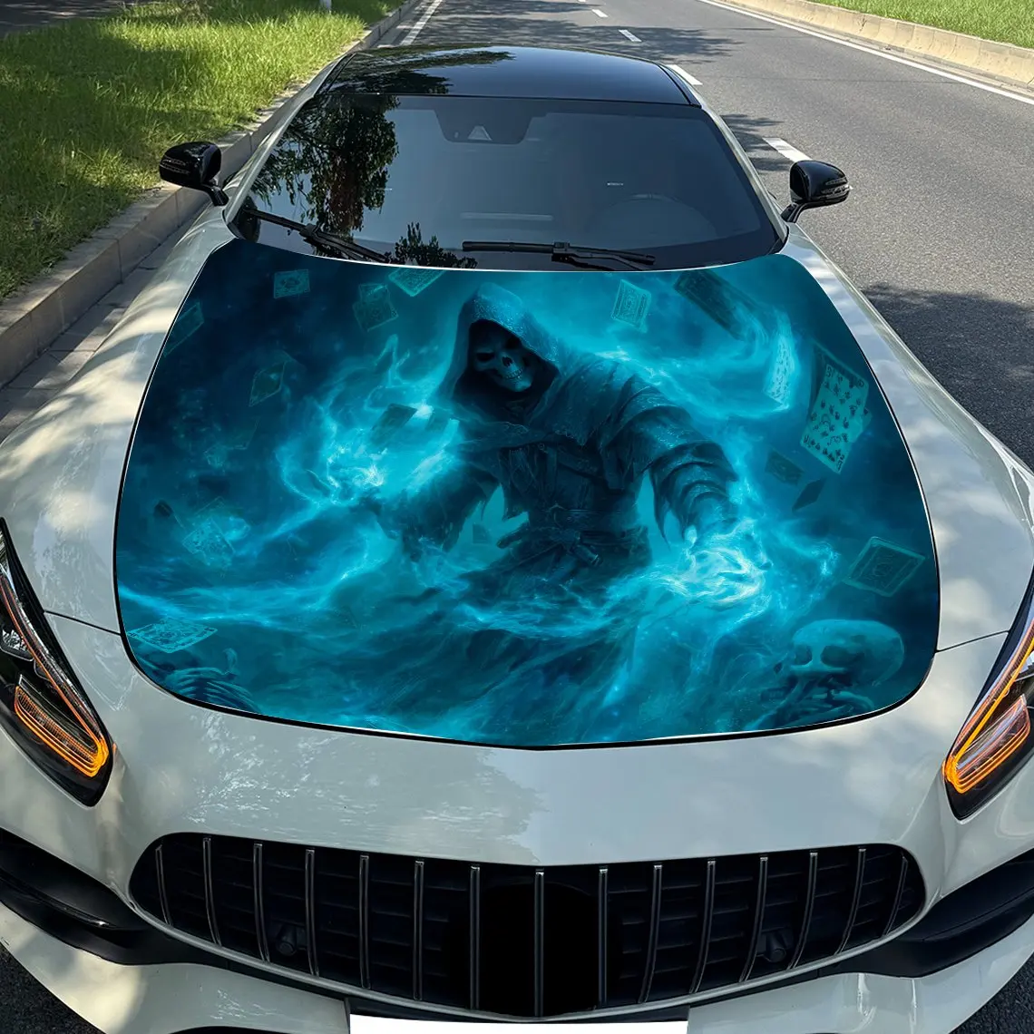 Skeleton Cloak Car Hood Sticker PVC Self Waterproof Stick, Striking Auto Exterior Accessories Decor Protect Gift for Car Lover
