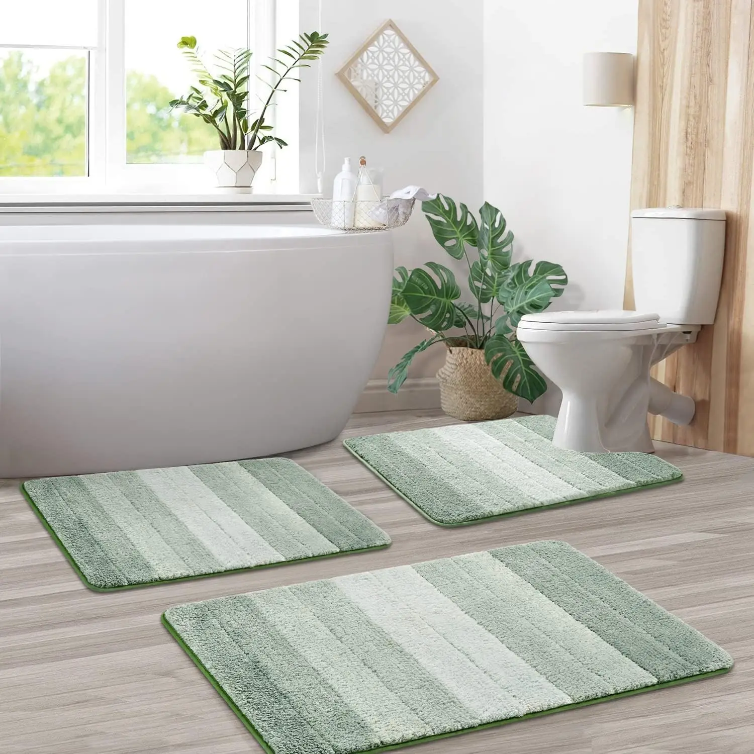 

3 Pcs Ombre Bathroom Rugs Set with U-Shaped Mat, Non Slip,Quick Drying, Ultra Soft and Water Absorbent Bath Carpet for
