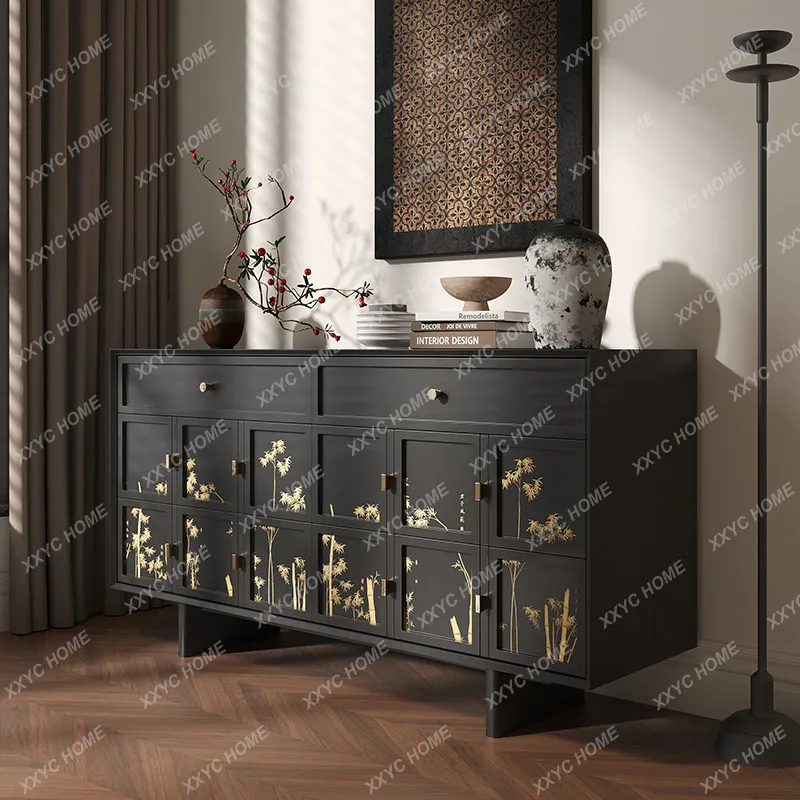 Bamboo painted chest cabinet with gold-painted bamboo joint locker living room dining side cabinet bedroom foyer drawer cabinet