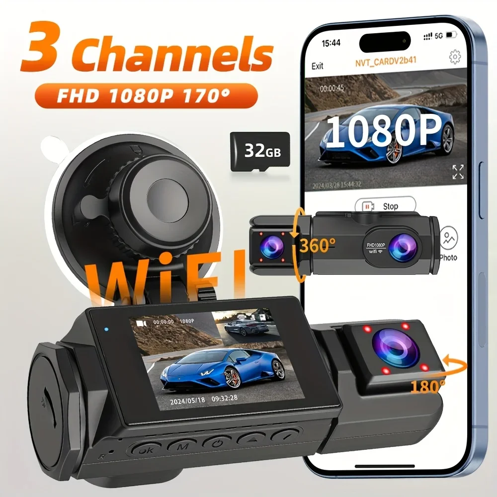 Triple Lens WIFI APP Car DVR 2/3 Channel Dash Cam for Cars HD 1080P Video Recorder Car DVR Black Box car electronics