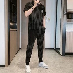 Sports Suits Sweatshirt Male T Shirt Stripe Tracksuit High Quality Pants Sets Sweatpants Top White Clothes for Men Jogging Chic