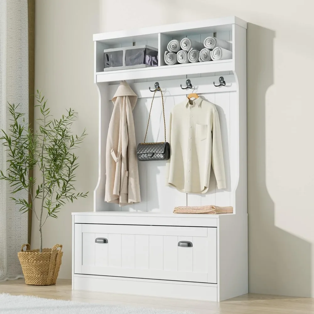 

Hall Tree with Bench and Shoe Storage, Coat Rack with Shoe Storage, 40" Farmhouse Wood Shoe Rack Bench with Drawers
