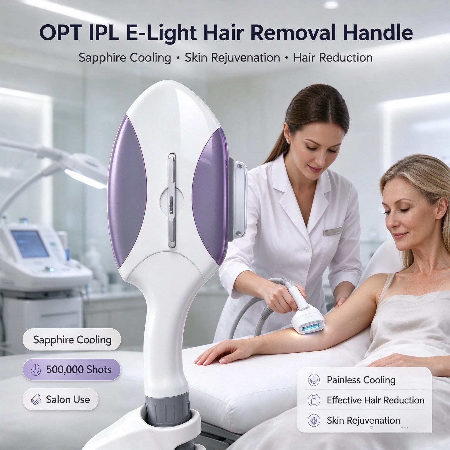 IPL OPT E-light Handpiece Sapphire Cooling Hair Removal Handle for Beauty Salon Machine