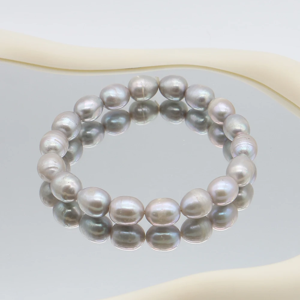 

Gorgeous and Exquisite Natural Freshwater Silver-color Baroque Pearl Straight-hole Beaded Bracelet Jewelry Accessories Gifts