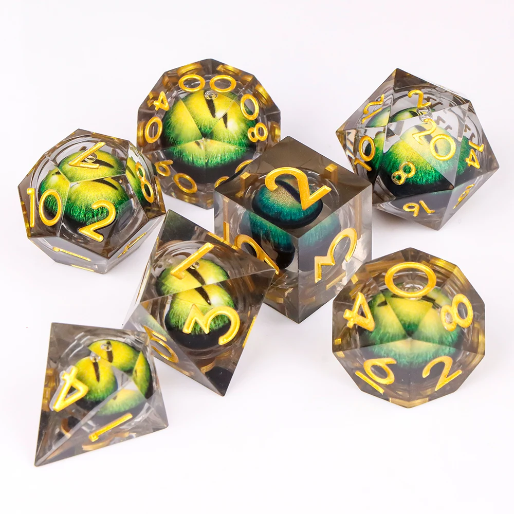 

Набор многогранных кубиков для D&D ручной работы с жидким наполнением «Драконий глаз», полупрозрачные полимерные кубики с острыми углами, кристаллические кубики для Dungeons and Dragons