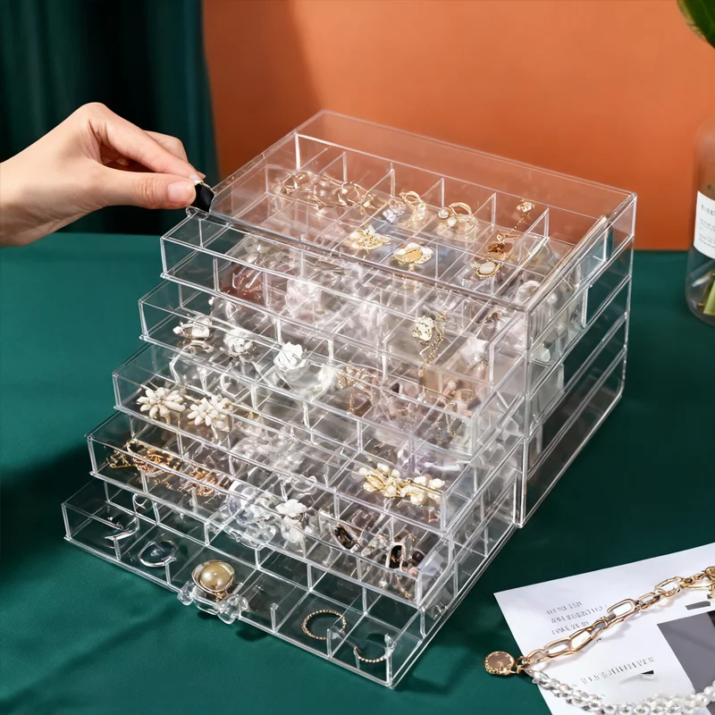 

1pc Jewelry drawer storage box, transparent display box, earring, ring, necklace organizing container with compartments