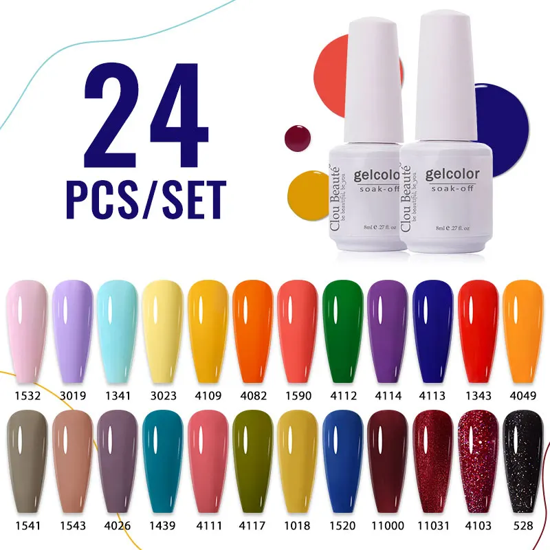 

Clou Beaute 24pcs Nail Gel Polish Full Set Nude Neon Nail Paint Colors UV Gel Glitter Nail Polish Hybrid Gel Varnish Manicure