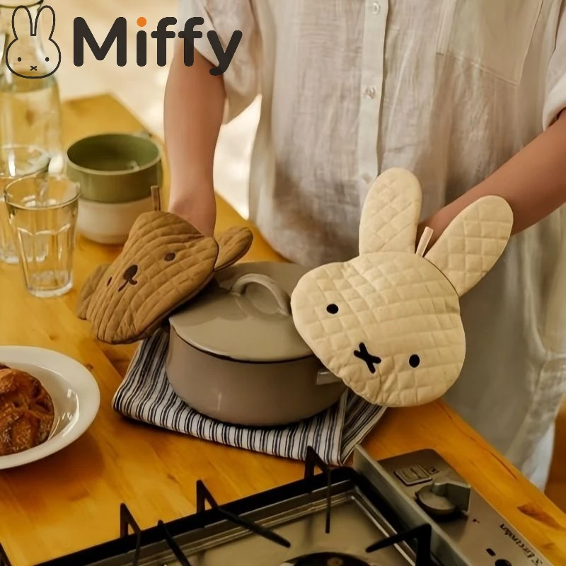 Cute Miffy Boris Thickened Soft Oven Mitts Anti-Scald Pot Holders Heat Resistant Microwave Oven Safe Kitchen Baking Cooking Glov