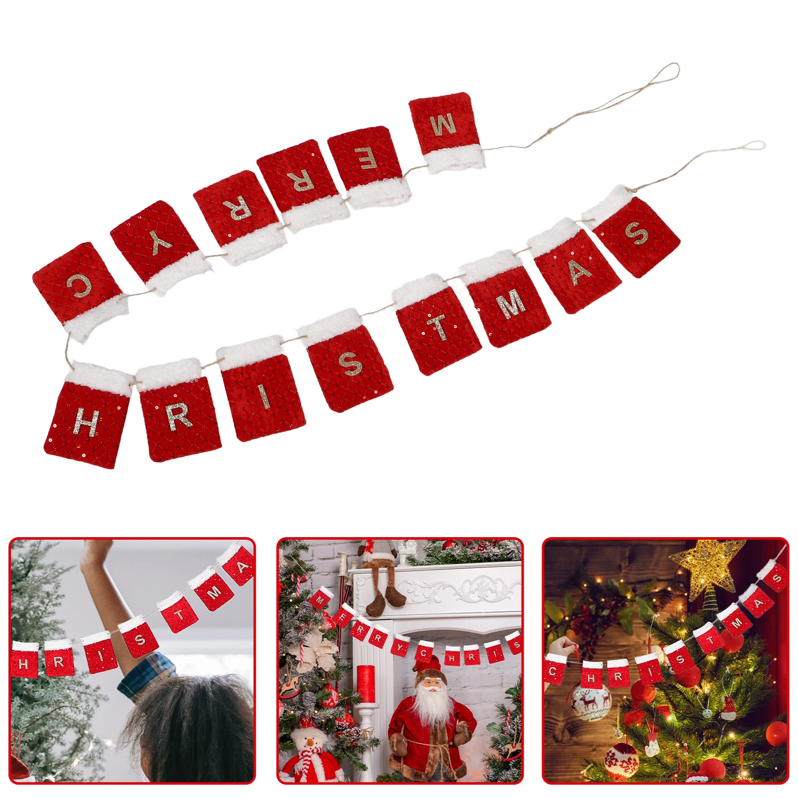 

Felt Background Wall Decoration Christmas Bunting Garland Brown Burgundy Tree Merry Christmas Decor Stockings Banner Party