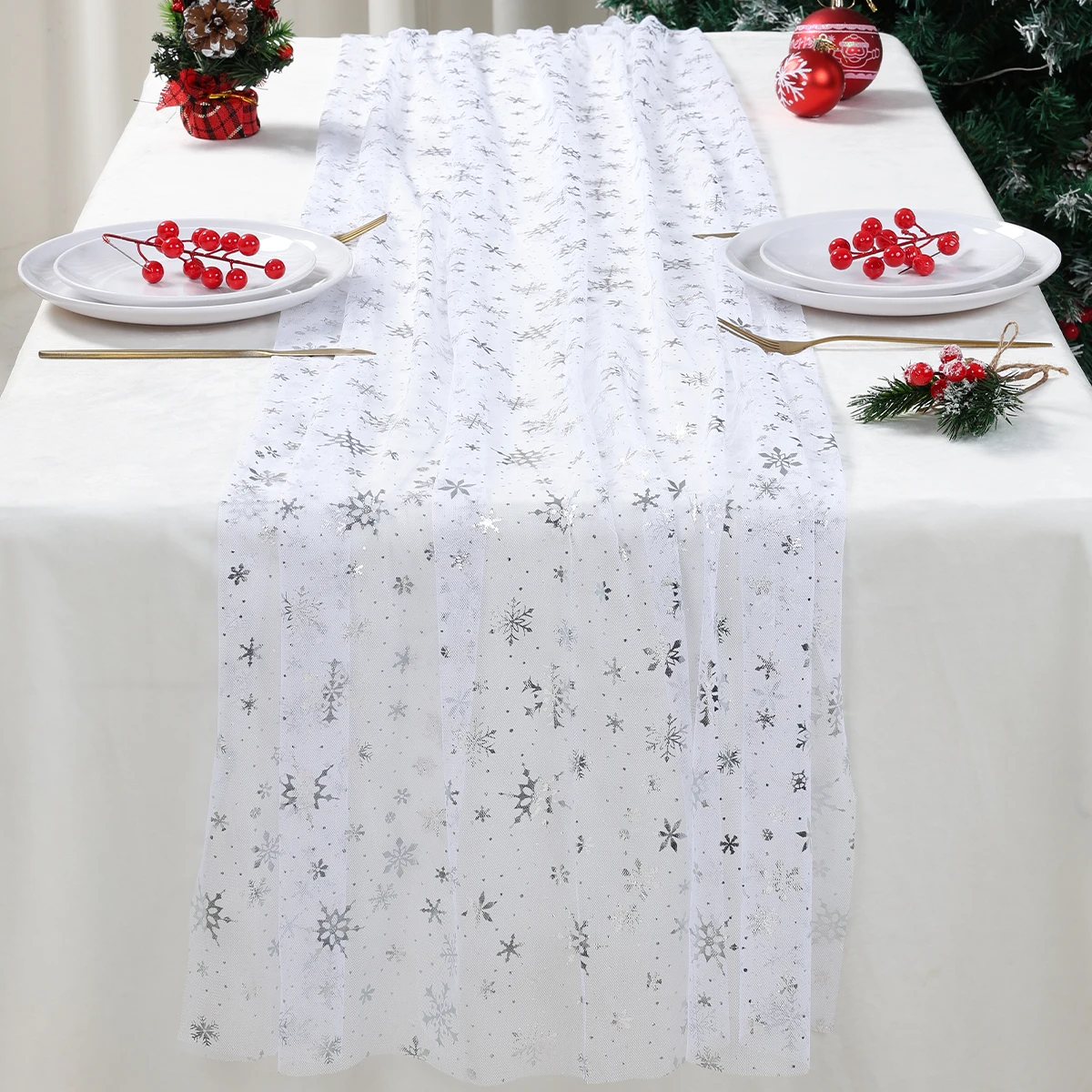 

Snowflake Pattern Table Runner Christmas Decoration for Home Mesh Table Runner Christmas Party Supplies New Year Table Decor