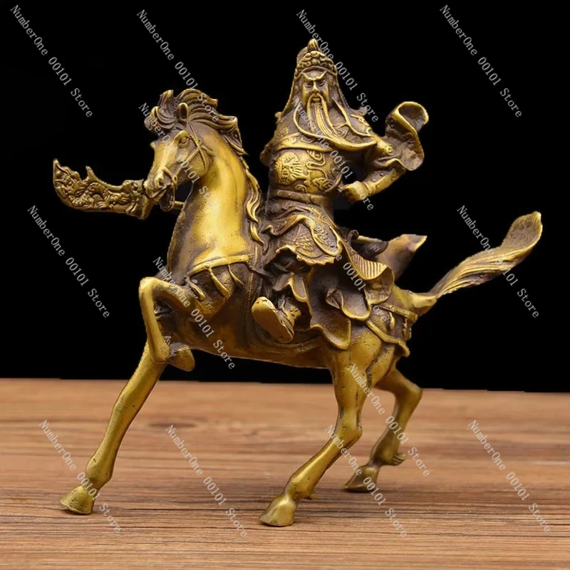 Guan Gong Riding Horse Martial God Home Decor Bronze Gift Ornament