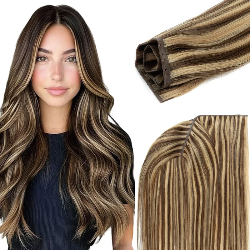 

Накладные волосы Butterfly Weft из натуральных волос Реми, невидимые, ручной работы, плоские, с двойными полиуретановыми креплениями, в пучках, 40-50 г/пачка, с бесплатными бусинами, для длительного использования