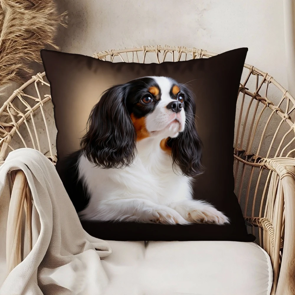 Cavalier King Charles Spaniel Pillow Cover Black Dog Print Decorative Cushion For Living Room Bedroom Home Decor