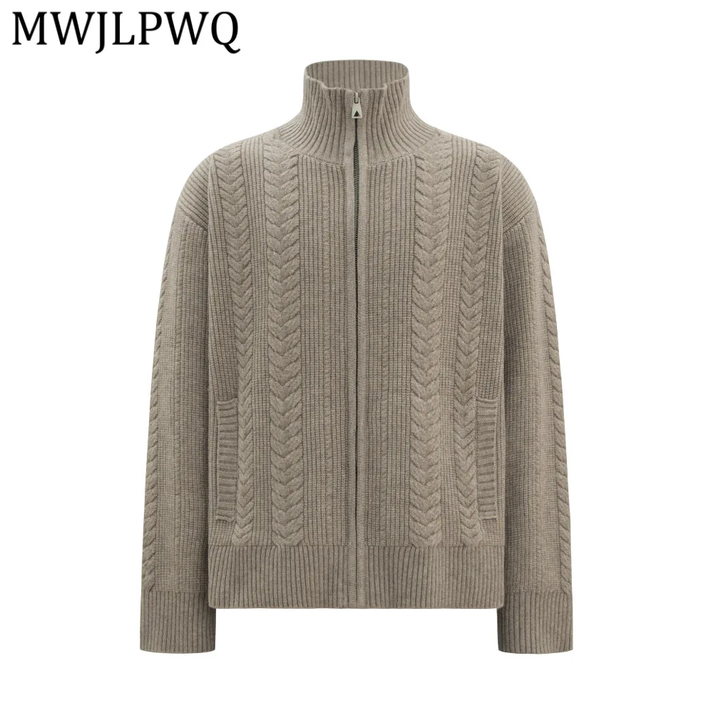 

MWJLPWQ Modish Winter New Heavyweight Textured Pattern Sweater Men's Street Zipper Stand Collar Cardigan Knitwear Chic 15056