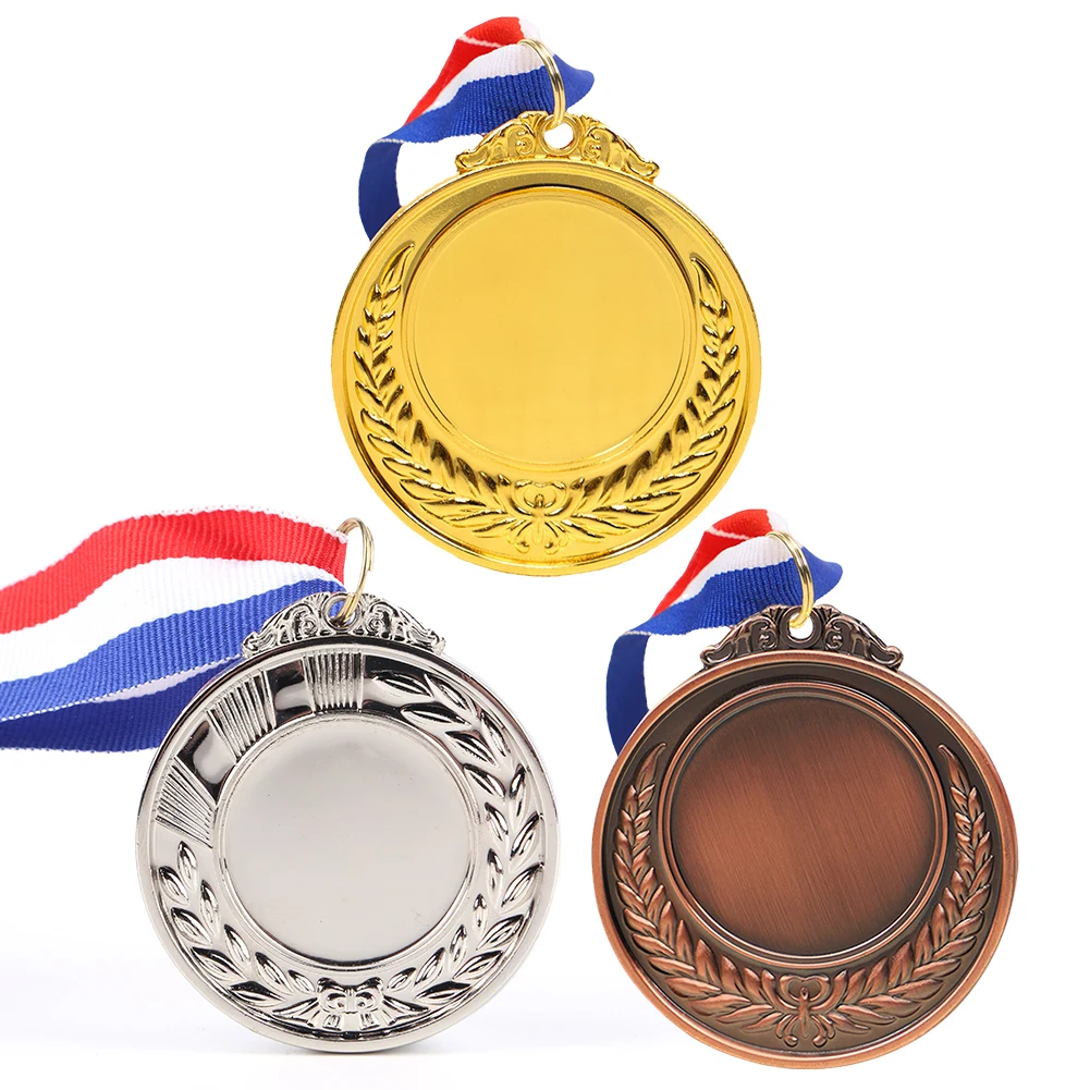5.2cm Gold/Silver/Bronze Medal Sports Rewards with Neck Ribbon Class Rewards Competition Awards for Marathon Ball Games