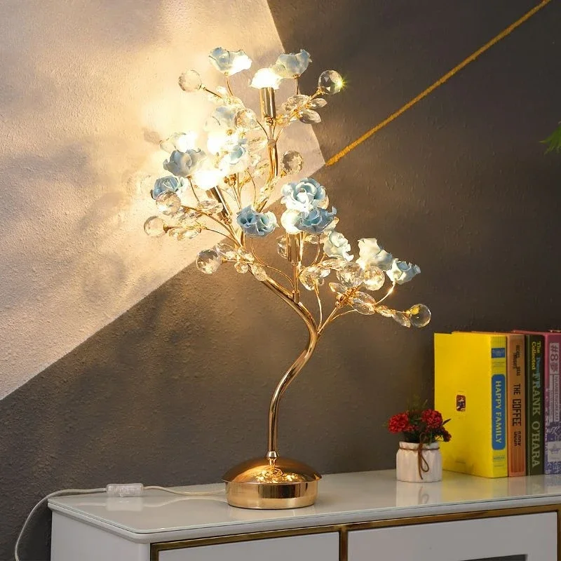 European Style Flower Table Lamp Wedding Party Bedroom Bedside Led Night Light For Decoration Gift Holiday Lighting