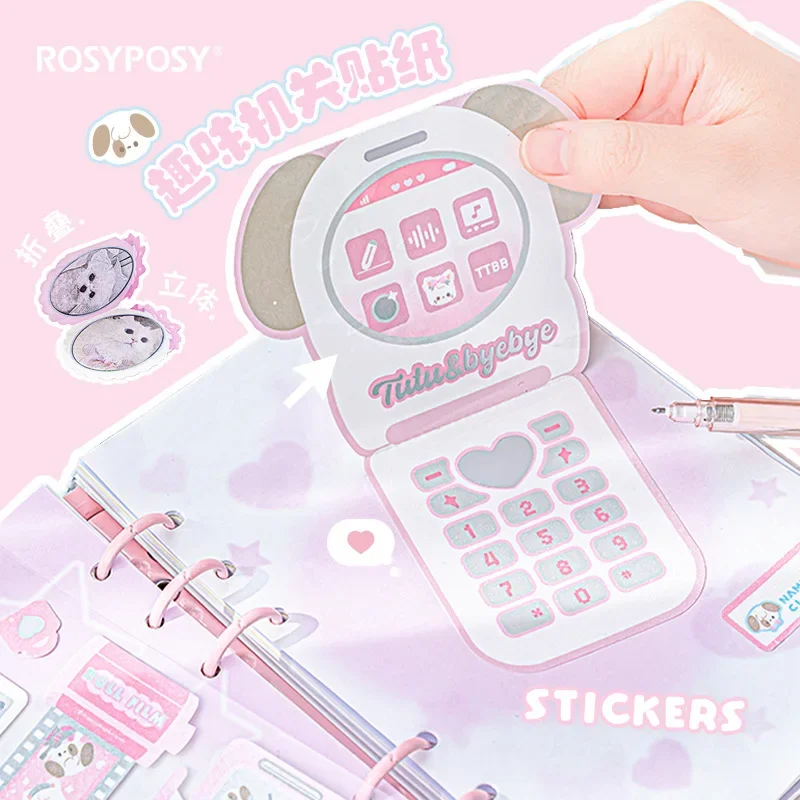 3 Sheet Kawaii Cartoon Phone Sticker for Kids Boy Girl Retro Cute Japanese Scrapbook Journal Decal DIY Decor Phone Cae Sticker