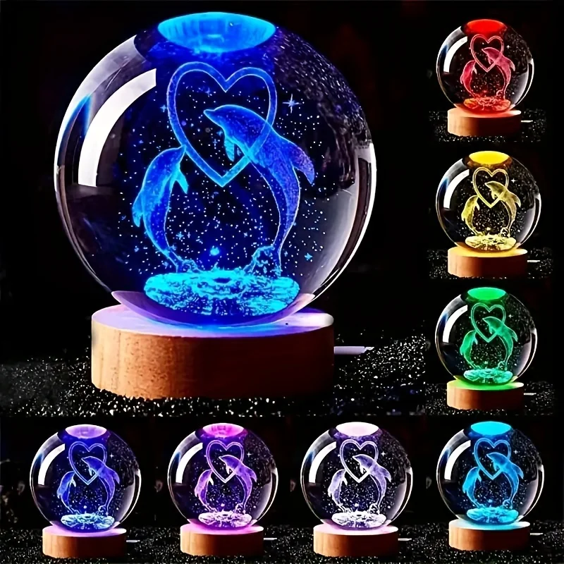 

1 шт. 3D LED Love Dolphin Crystal Night Decor Item — уникальный подарок — подходит для спальни и стола. Идеальный день рождения, Рождество или Анн