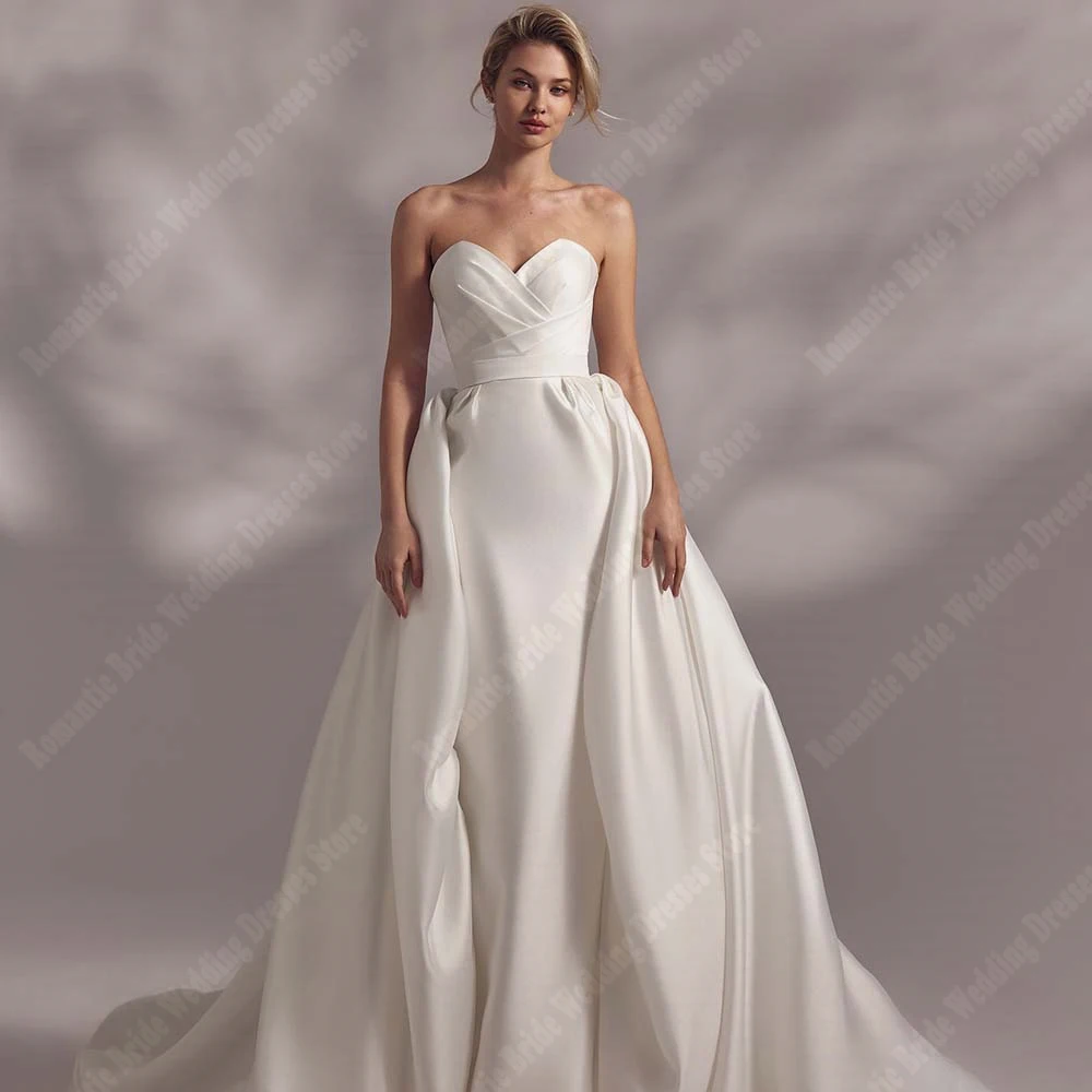 Sexy querida colar feminino vestidos de casamento romântico cetim vestidos de noiva esfregar comprimento princesa festa vestidos de novias 2025