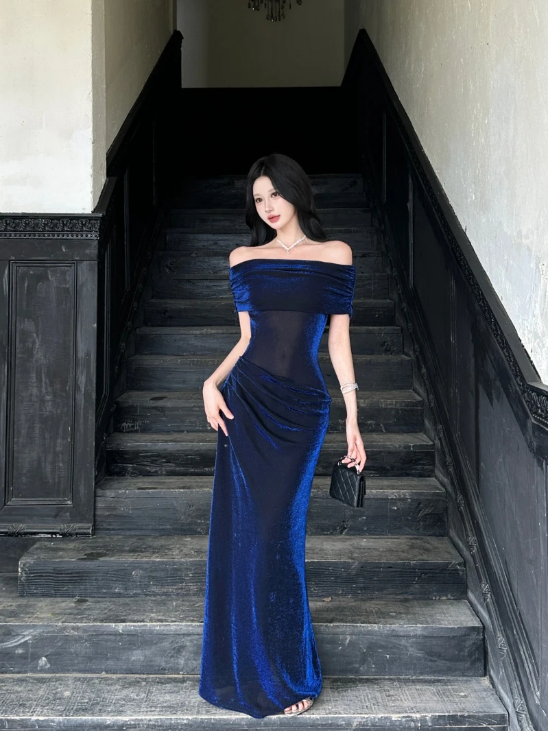 

Mimiyu Summer Original Underwater Starlight One-Shoulder Mesh See-through Slimming Fashionable Long Dress Adult Ceremony Dress