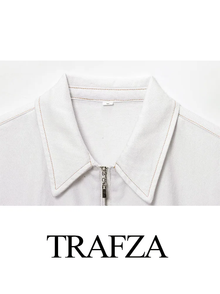 

TRAFZA Female Suit Solid Turn-Down Collar Sleeveless Zipper Tops+Elastic Waist Drawstring Pockets Women's Summer Fashion Suit