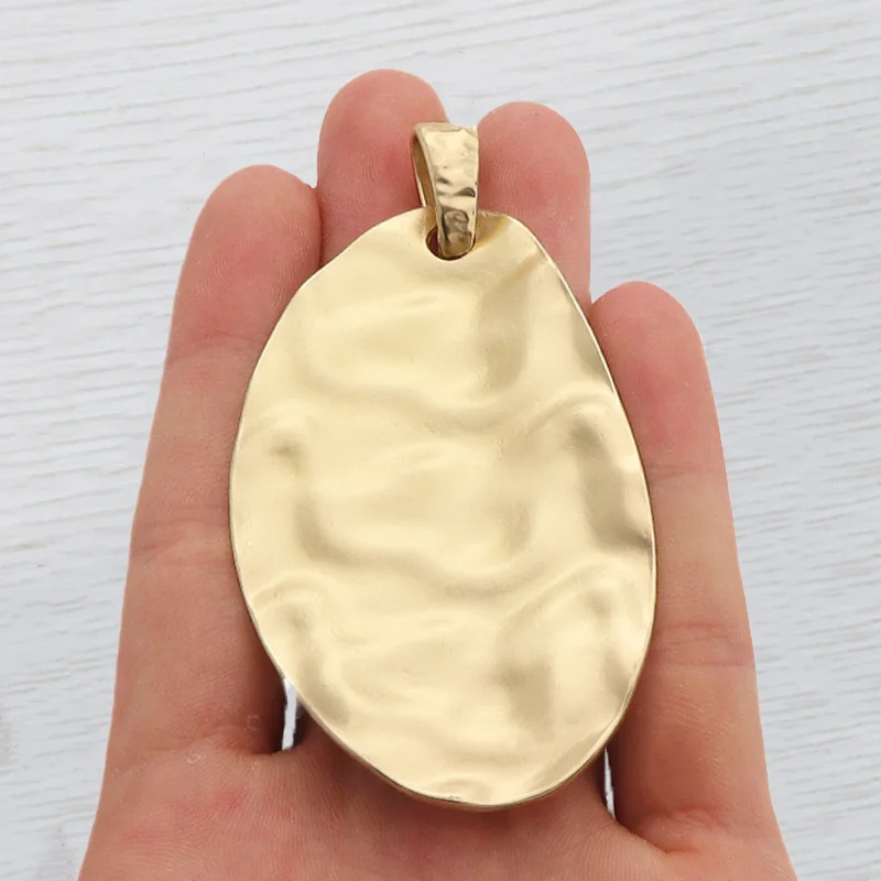 

1 x Matte Gold Color Huge Hammered Oval Shape Charm Pendant Jewellery For Handmade Necklace Fashion Accessories Materials