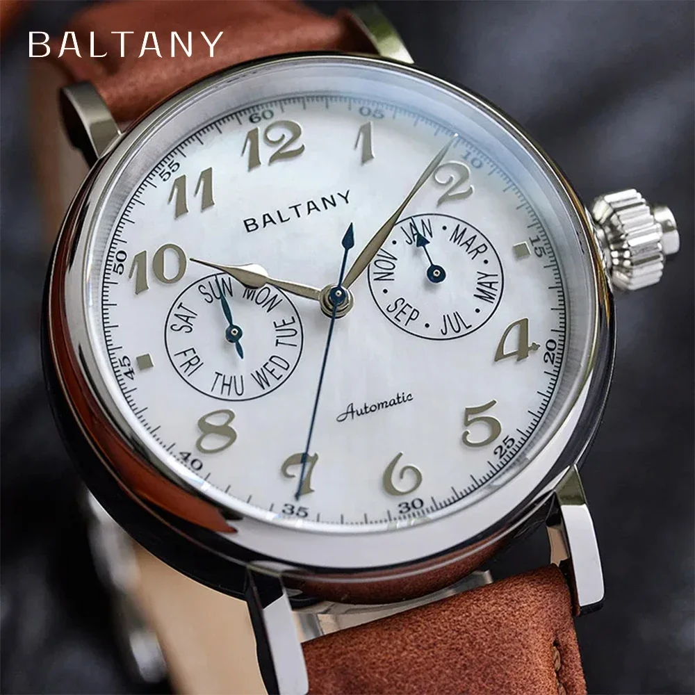 2024 Baltany Retro Dress S6048 Автоматические механические мужские наручные часы 9122 Многофункциональные часы из нержавеющей стали и кожи для мужчин