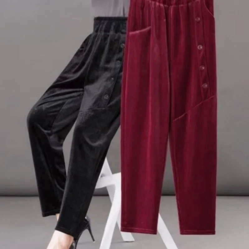 Thin & Fleece Vintage Elegant Women's Pant Matching Office Lady's Straight Pants Elastic Waist Chic Trousers New In Spring Pant