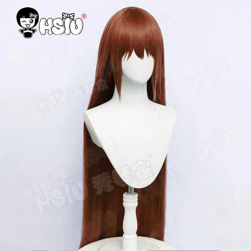 Makise Kurisu 코스프레 가발 게임 Steins;Gate 코스프레 가발 HSIU 90Cm 오렌지 브라운 긴 머리 합성 가발 + 가발 모자