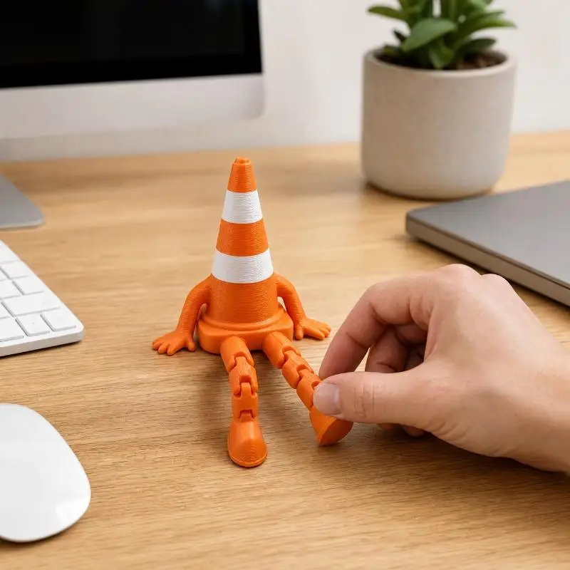 Traffic Cone Ornaments 3D Printed Traffic Cone Figurine With Flexible Movable Limbs Desktop Decorations Home Office Decor