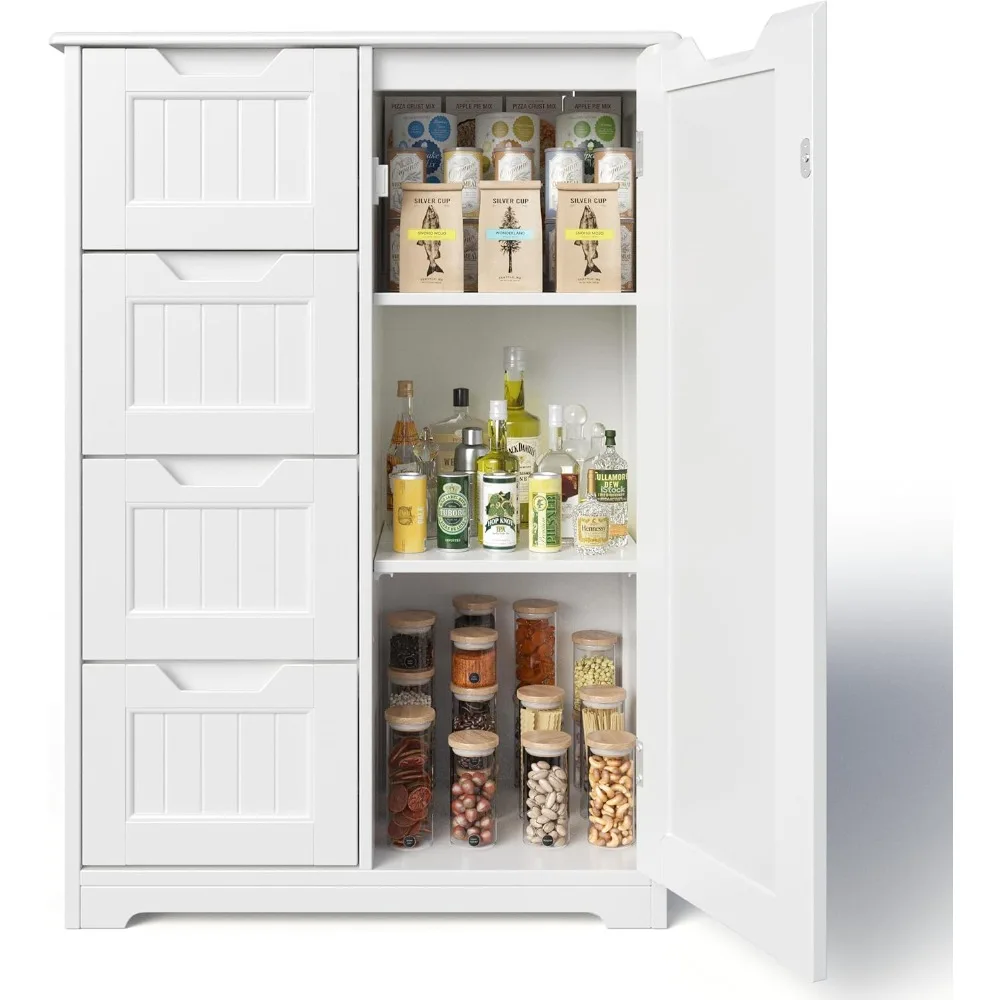 

33" Kitchen Pantry Storage Cabinet with Door and Shelves, Small Food Pantry Cabinet Cupboard, Freestanding Wooden Bathroom Stor