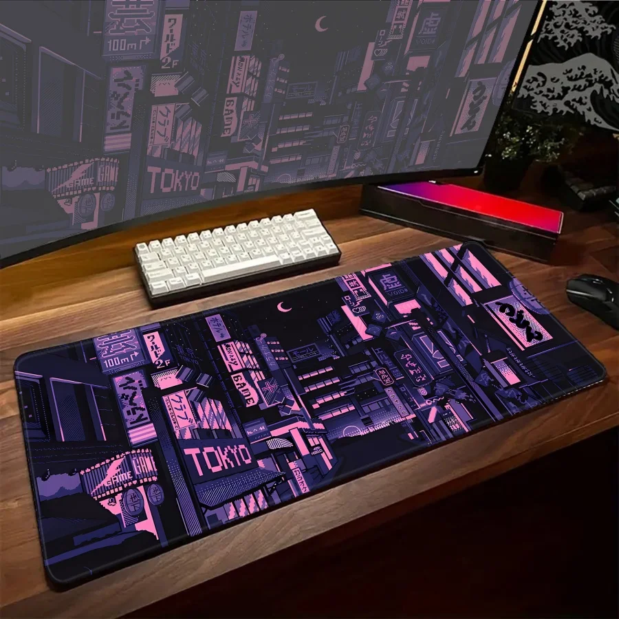 Night City Pixel Mouse Pads Large Gaming Big Mousepads Accessories Setup Mousepads Gamer Rubber Mat Desk pad