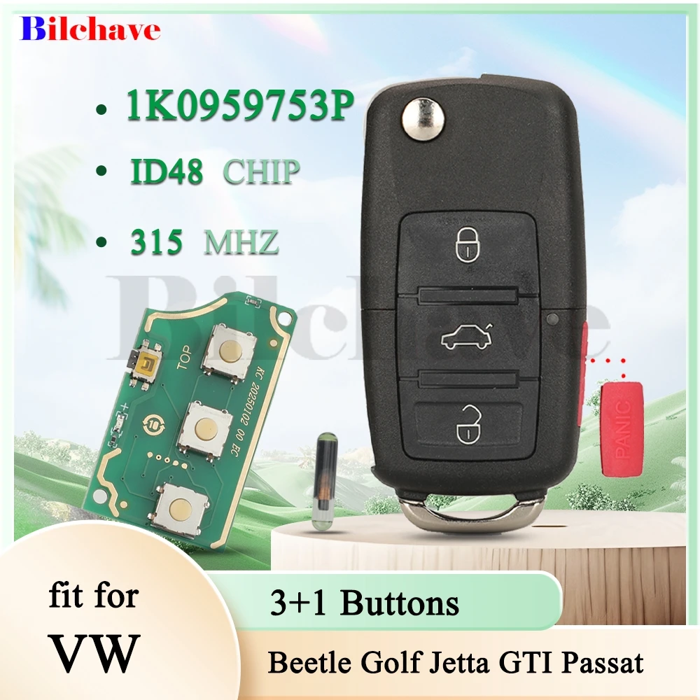 

jingyuqin 315Mhz ID48 Remote Car key Fob For VW Volkswagen Beetle Golf Jetta GTI Passat Key FOB Transmitter Control 1J0959753T