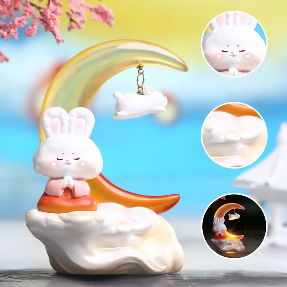 Simplicity 3D Moon Rabbit Small Lamp Creative Resin Atmosphere Night Light Cartoon Cute Pet Mid-Autumn Gift Children Gift