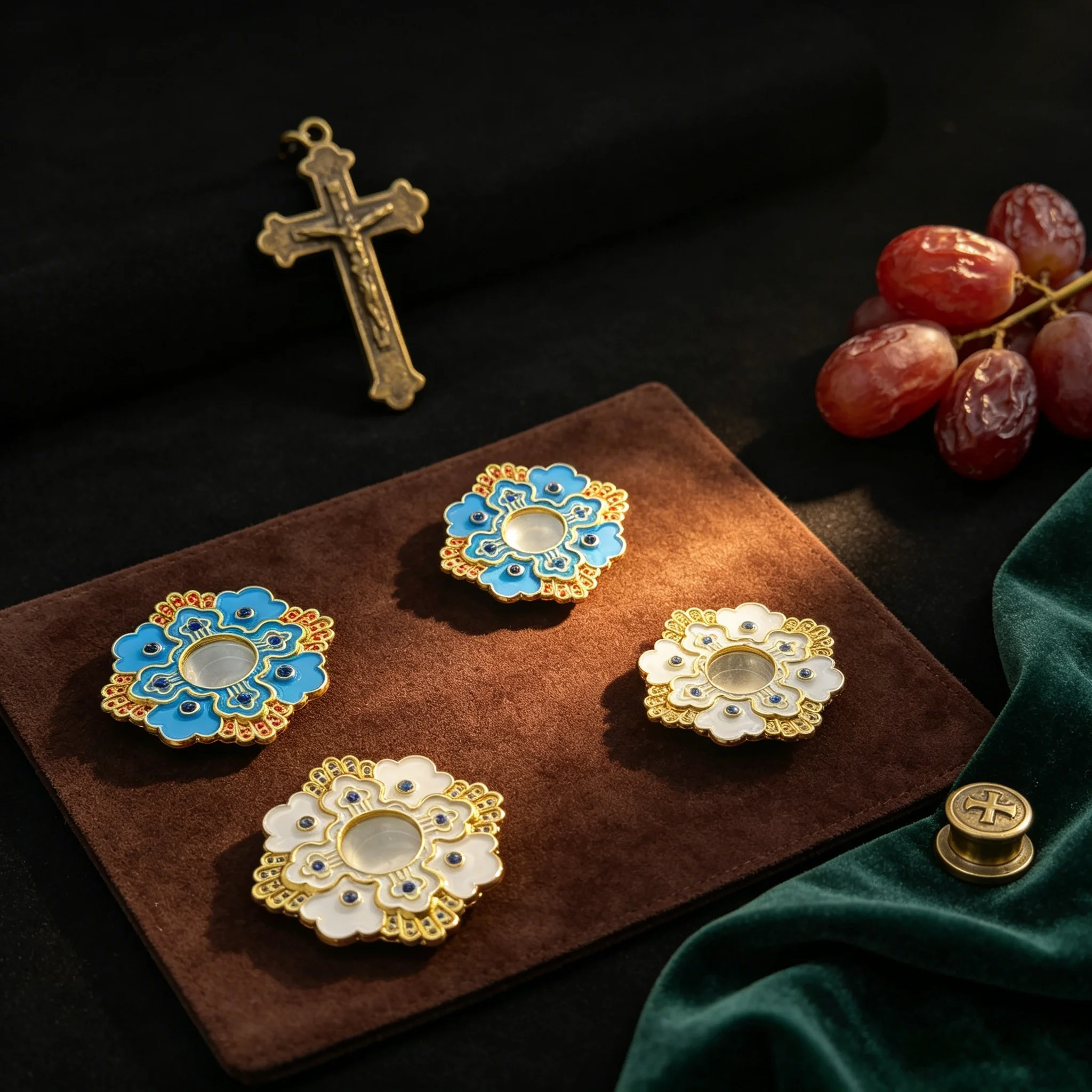 Orthodox Religious Gift Set Enamel Vigil Lamp Float Holders in Luxury Wooden Box Byzantine Home Altar Church Decor Christian Gif