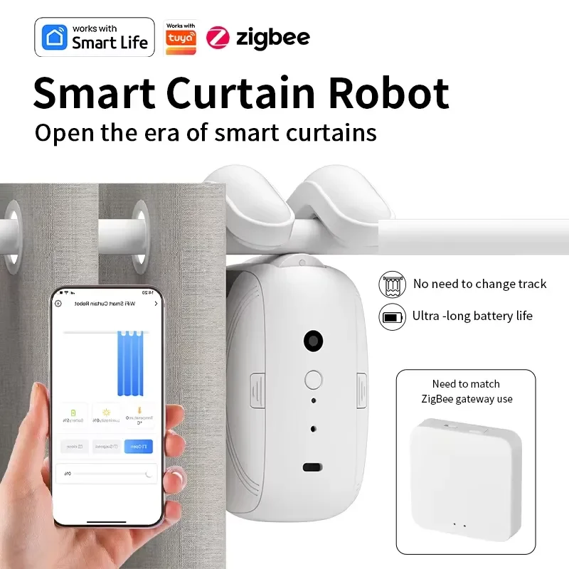 Tuya Zigbee Smart Curtain Motor with Hook for Roman Track Electric Blinds Voice Control Compatible with Alexa Google Home