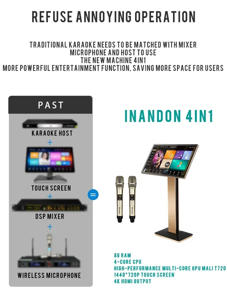 InAndOn Karaoke Machine 21.5 4IN1 1T Home Party   Set Smart Song-Selection  Player