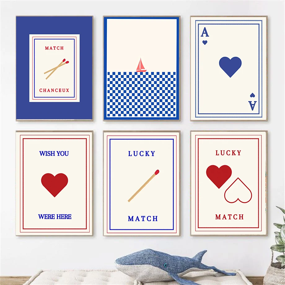 

Ace Hearts Match Retro Poster Print Wall Art Minimalist Aesthetic Canvas Painting Wall Pictures Living Room Home Decoration