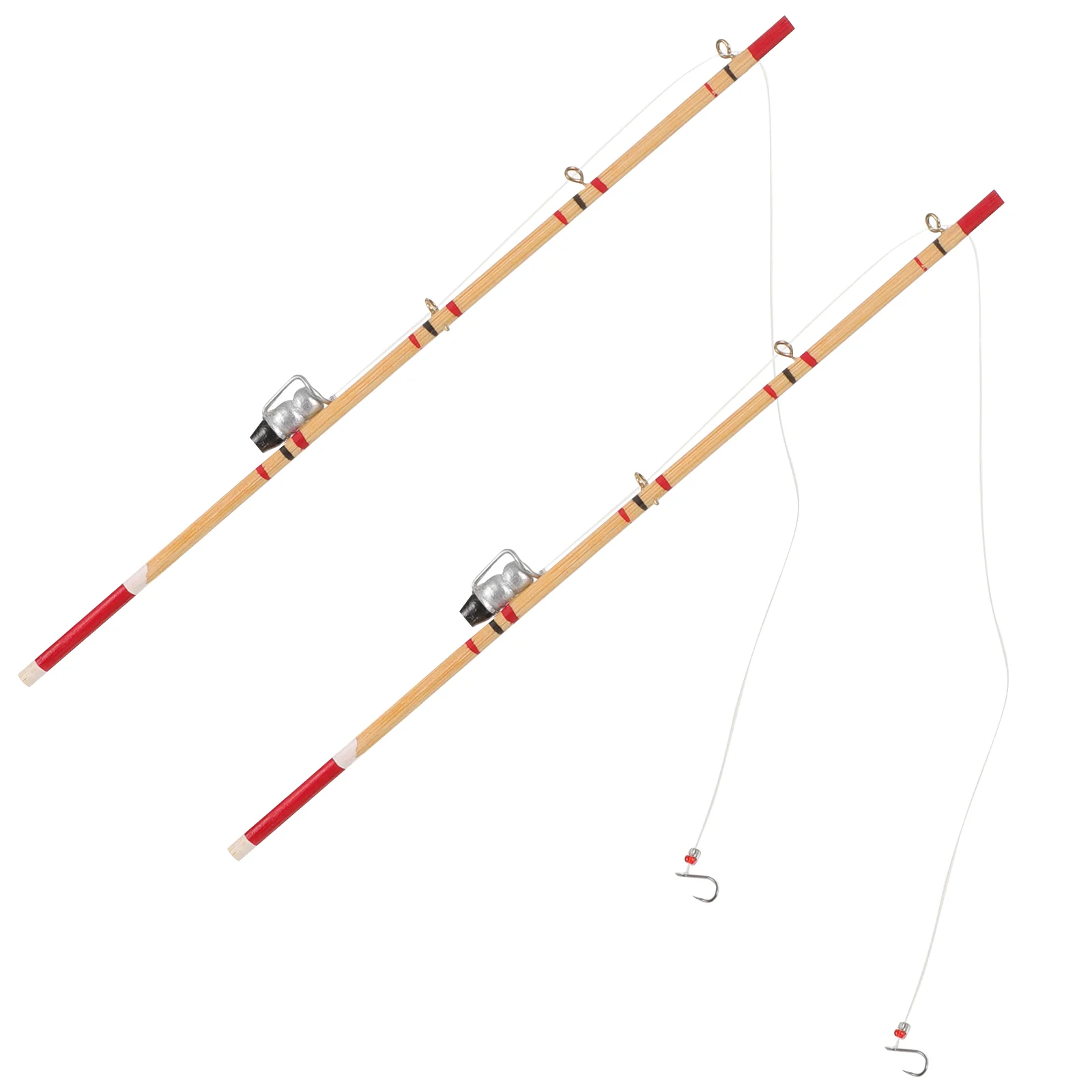 2 Pcs Miniature Food and Play Model Fishing Pole Simulation Rod Models Decorative Ornament House Supplies Wooden Props