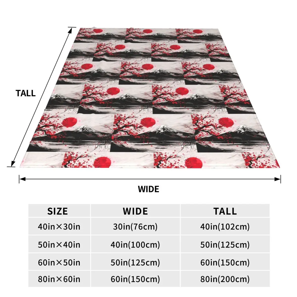 Japan Sakura Cherry Blossoms With A Red Rising Sun Blanket Throw Blanket Multi-function for Couch Bedding Throws Bedspread Quilt