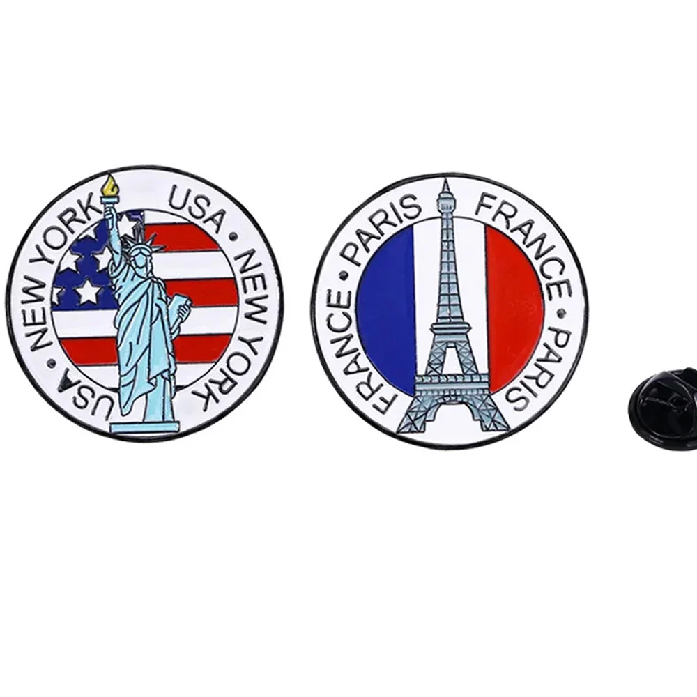 Round Pins Pretty Statue of Liberty Eiffel Tower Big BenLeaning Tower of Pisa Brooches National Landmarks for Tourist Gift