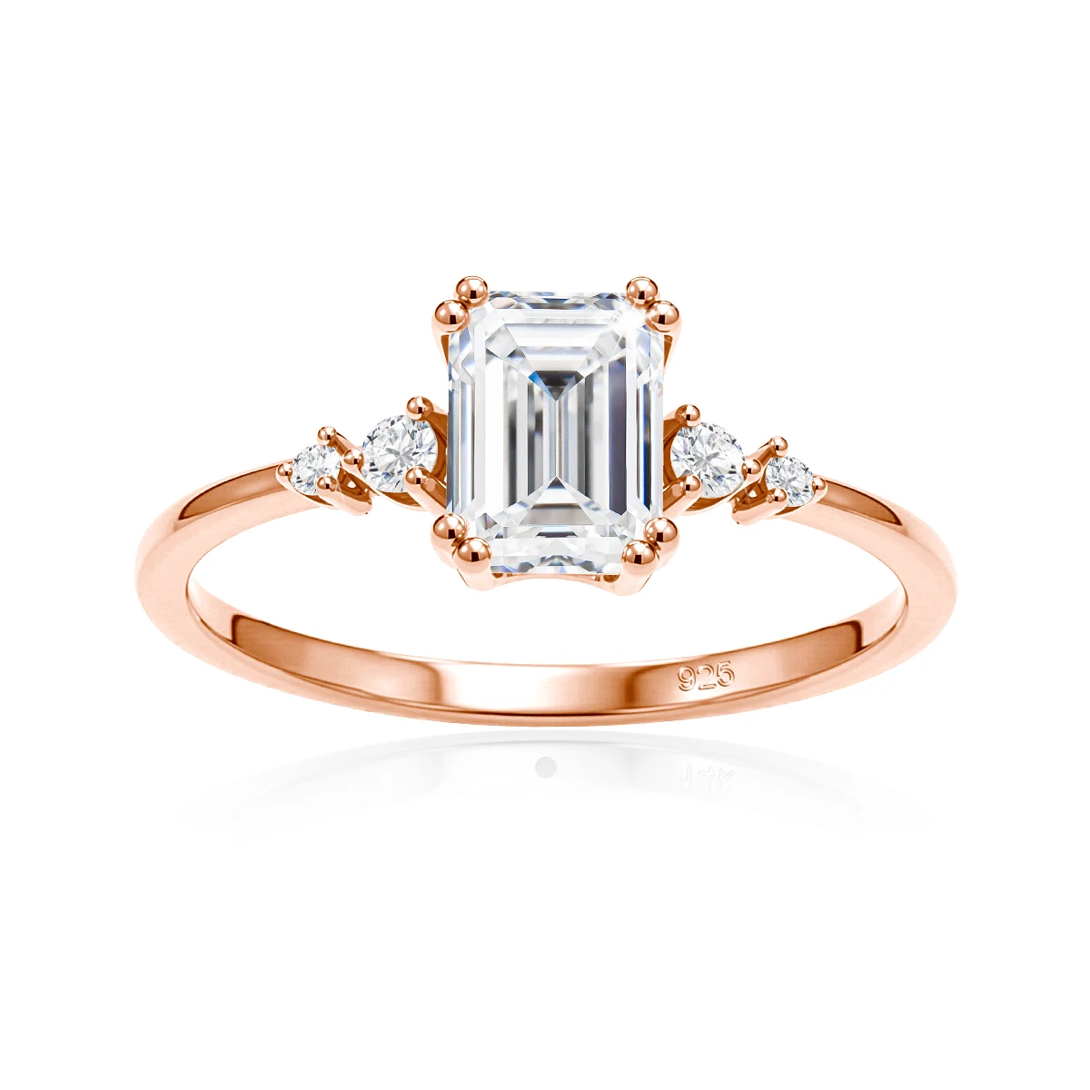 Reine 925 Sterling Silber Klassische Smaragdschliff Moissanit-Ringe für Frauen Fünf-Stein Hochzeits-Verlobungsring Edle Schmuckstücke – Detail 10