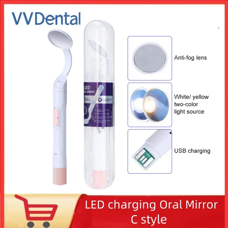 

VVDental Oral Mirror LED Light Dual-color Light Mouth Mirror Portable USB port Charging Reusable Checking Mirror Dentistry Tool