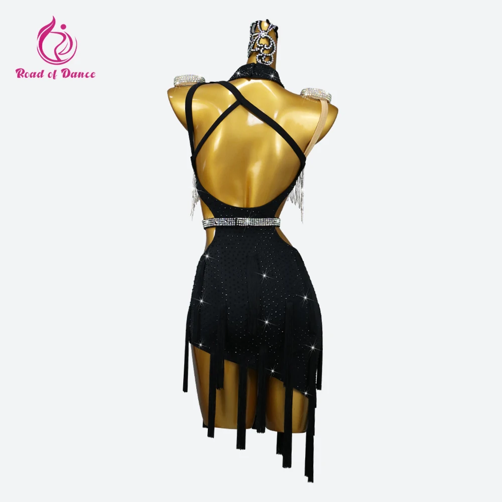 

Black Latin Dance Dress Women Competition Clothes for Cabaret Ballroom Elegant Costume Wear Girls New Sexy Stage Suit Midi Skirt