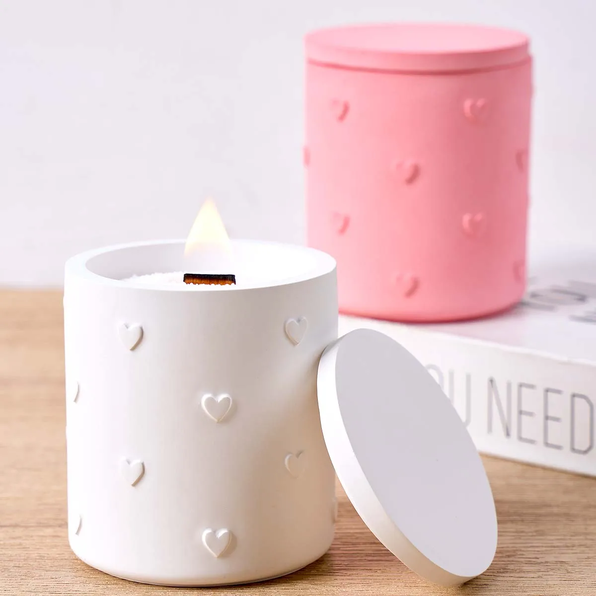 Barattolo di candela rotondo Stampo in silicone Fai da te in rilievo Amore Vaso di fiori Stampi in gesso Scatola di immagazzinaggio in resina di cemento Creazione artigianale Decorazioni per la casa