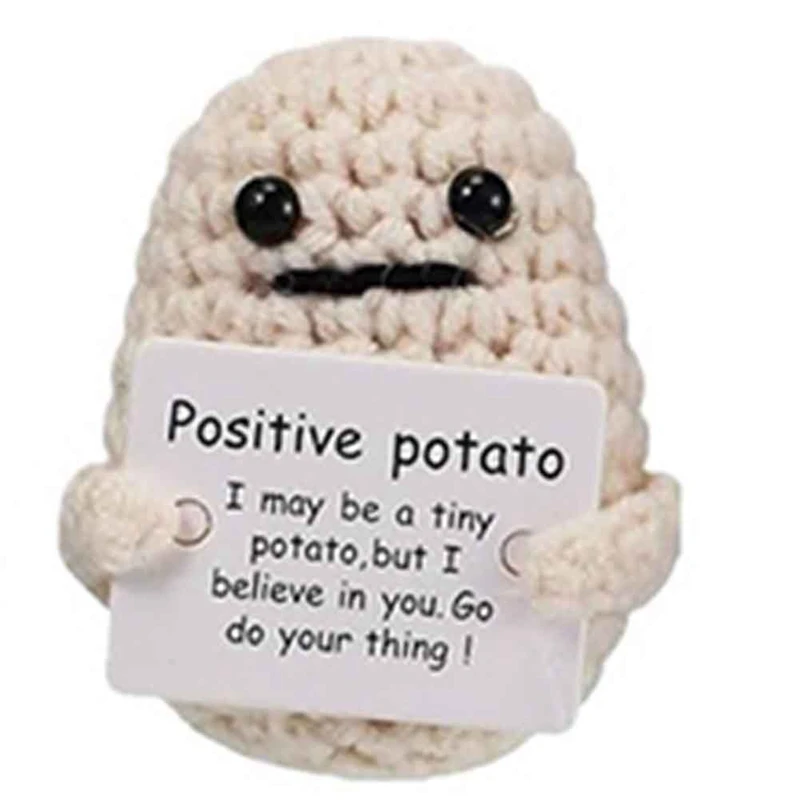 10PCS Cute Positive Potato Emotional Support Pickle With Cards And Bags Crochet Doll Plush Toy Wool Knitted Potatoes Toy